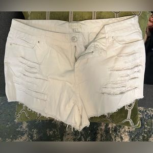 Forever 21 white denim distressed shorts